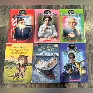 Book Lot of 6 What Was, I am Books, Dinosaur, Titanic, JFK, Einstein, Keller